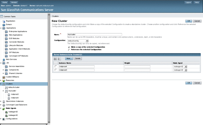 Creating a cluster with two instances on two different
machines,