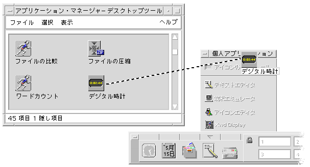 Test Documentation Home Solaris 共通デスクトップ環境 ユーザーズ ガイド 第 6 章 デスクトップからの アプリケーションの実行 アプリケーション マネージャによるアプリケーションの実行 Solaris 共通デスクトップ環境 ユーザーズ ガイド