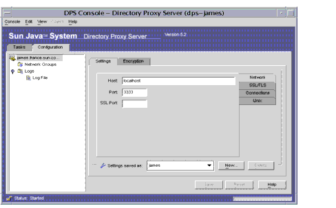 Directory Proxy Server Console Configuration Encryptions tab.