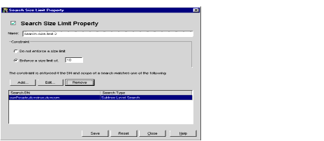 Directory Proxy Server  Search Size Limit Property window.