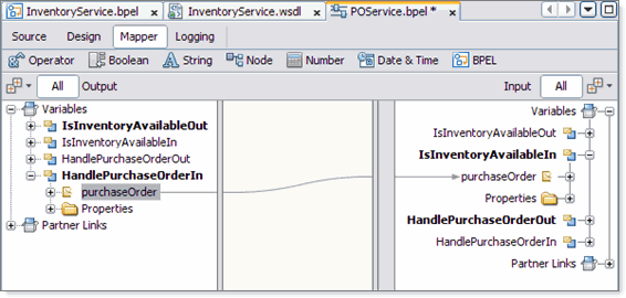 Graphic shows the BPEL Mapper as described in context.