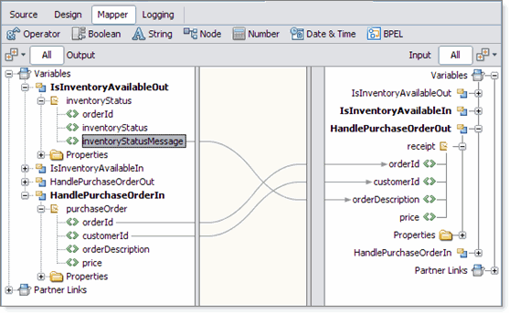 Graphic shows the BPEL Mapper as described in context.