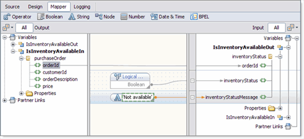 Graphic shows the BPEL Mapper as described in context.