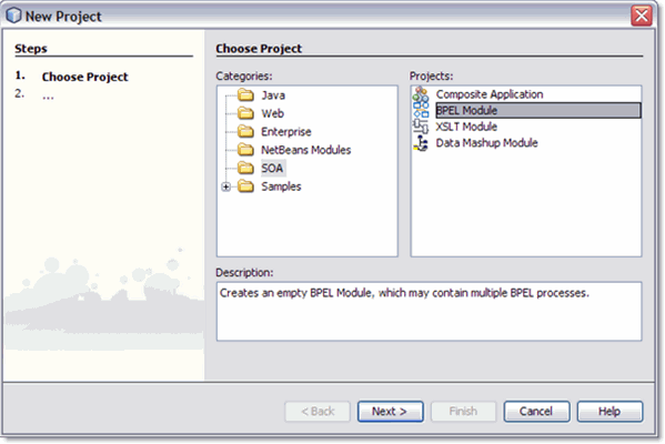 Graphic shows New BPEL Module as described in context.