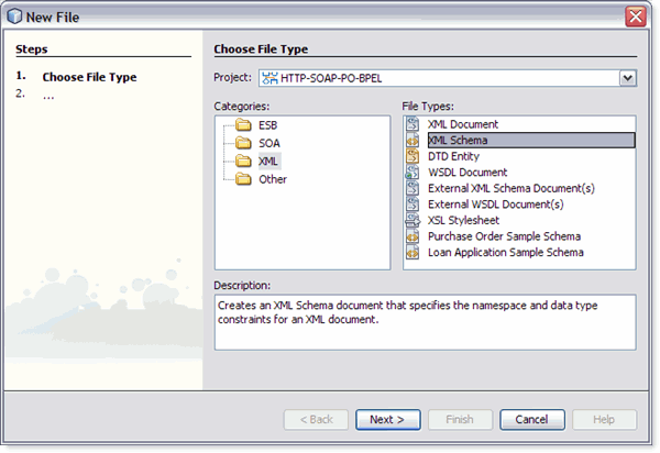 Graphic shows the New File Wizard dialog box, as described
in context.