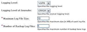 Screen capture showing Logging Level properties
options.