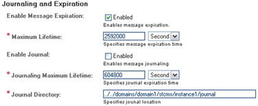 Screen capture showing Journaling and Expiration
properties options.