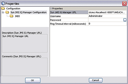 Screen capture showing the configuration dialog
for the JMS IQ Manager.