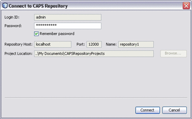 Screen capture of Connect to CAPS Repository
dialog box.
