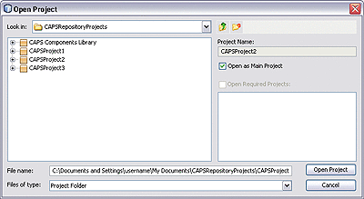 Screen capture of Open Project dialog box.