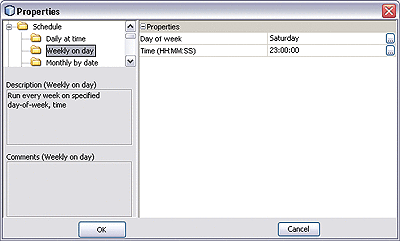 Screen capture of Scheduler Properties dialog.
Details described in content.