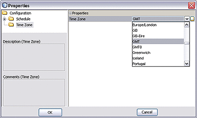 Screen capture of Scheduler Properties dialog.
Details described in content.