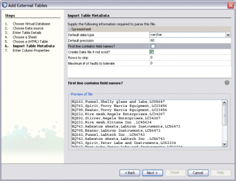 Figure shows the Import Table Metadata window of the
Add External Tables Wizard.
