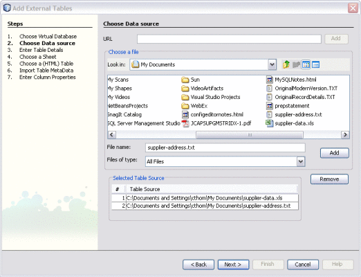 Figure shows the Choose Data Source window of the Add
External Tables wizard.