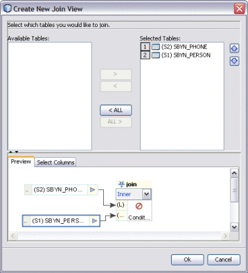 Figure shows a graphic view of a join in the Preview
panel.