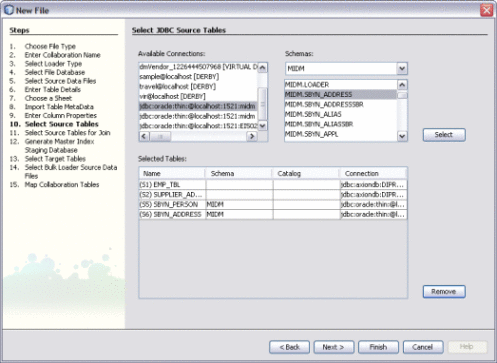 Figure shows the Select Source Tables window of the Data
Integrator Wizard.