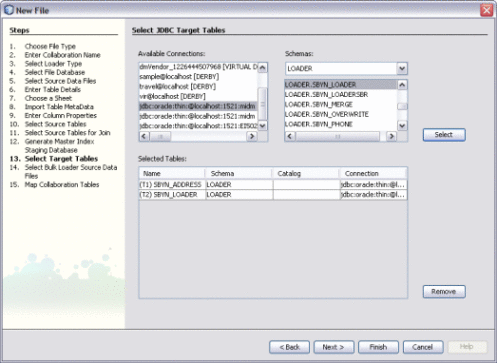 Figure shows the Select Target Tables window of the Data
Integrator Wizard.