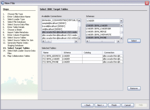 Figure shows the Select Target Tables window of the Data
Integrator Wizard.