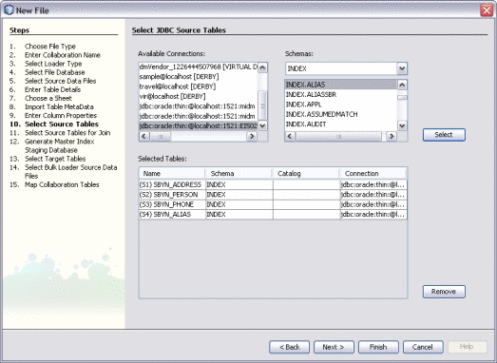 Figure shows the Select Source Tables window of the Data
Integrator Wizard.