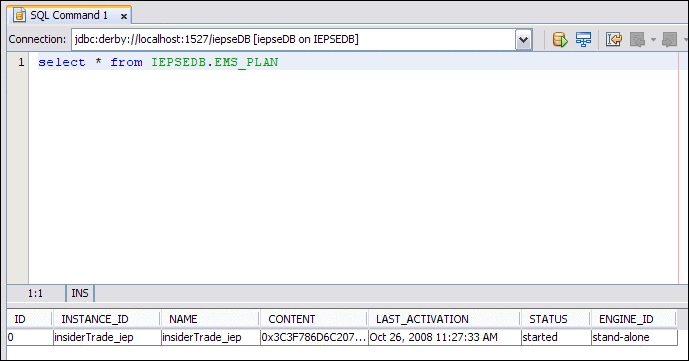 Screen capture of the contents of the EMS_PLAN table.