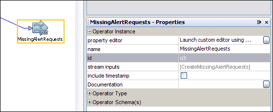 Screen capture of a selected operator and the Properties
window.