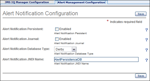 Screen capture of the Alert Management Configuration
tab