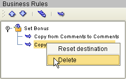 Figure shows the Rest Destination context menu in the
Business Rules Editor.