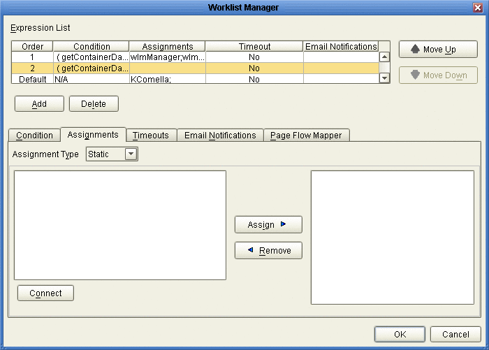 Figure shows the Assignment tab on the Worklist Manager
window.