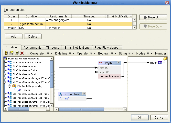 Figure shows a sample condition on the Worklist Manager
window.