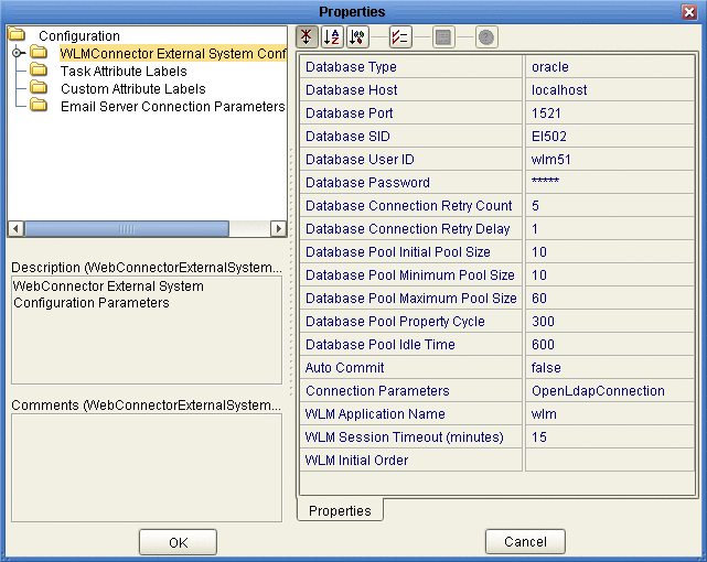 Figure shows the Worklist Manager External System Properties
window.