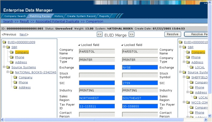 Figure shows the merge page accessed from the Potential
Duplicates Results page.