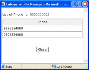 Figure shows the popup window that displays complete
telephone information for a resulting profile from a search.