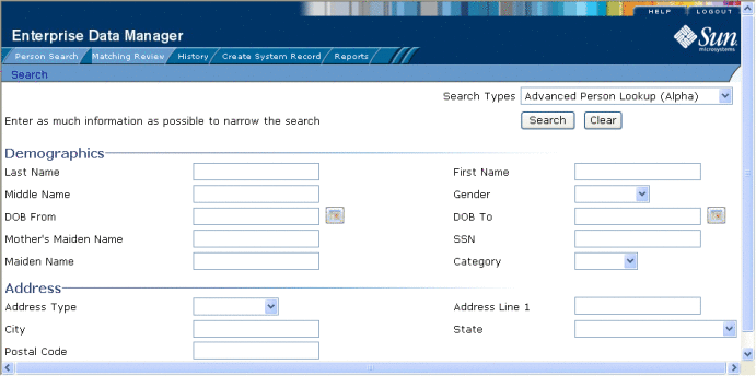 Figure shows the Advanced Person Lookup (Alpha) page.