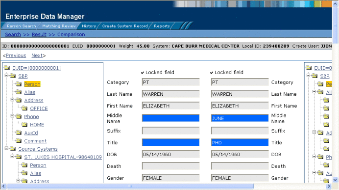 Figure shows the Comparison page for an assumed match.