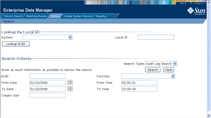 Figure shows the Audit Log Search page.
