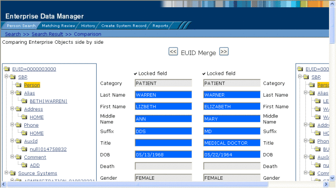 Figure shows two profiles side-by-side on the Comparison
page.