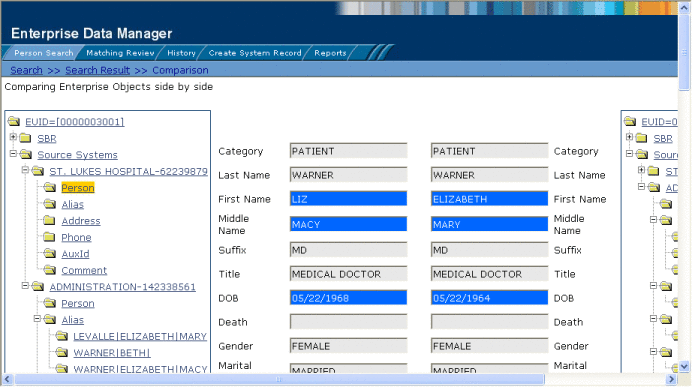 Figure shows one profile with different components displayed
on the Comparison page.