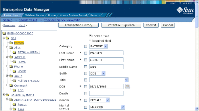 Figure shows a profile on the View/Edit page with all
SBR fields unlocked.