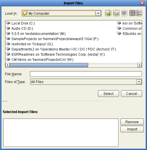 Importing Files Window