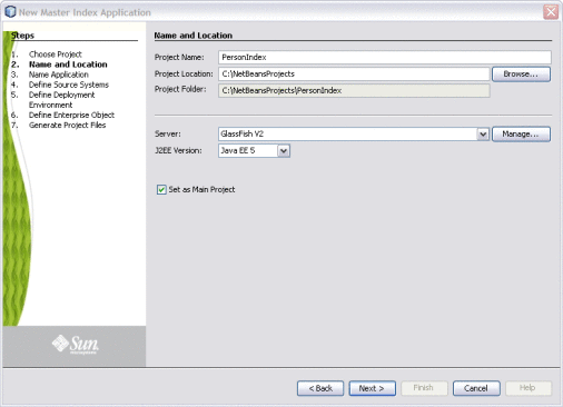 Figure shows the Project Name page of the New
Project wizard.