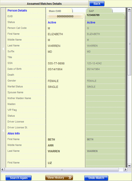 Figure shows two profiles involved in an assumed match
transaction.