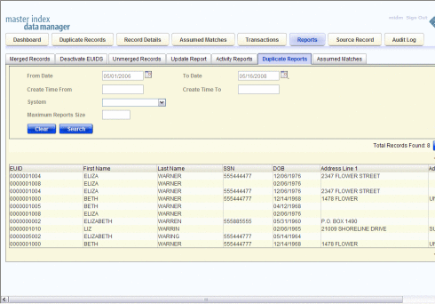 Figure shows a sample Potential Duplicates Report.