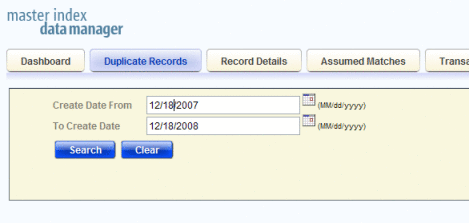Figure shows the Duplicate Records basic search page.