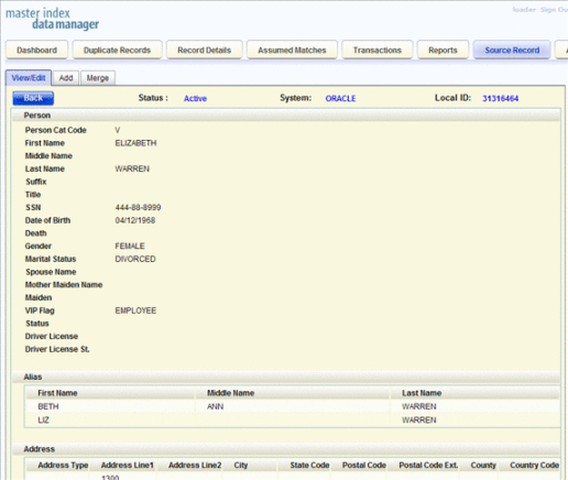 Figure shows the Source Record page of the MIDM.