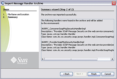 Screen capture of Import Message Handler Archive
wizard Summary window.