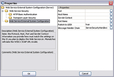 Screen capture of Web Services External System
Properties dialog.