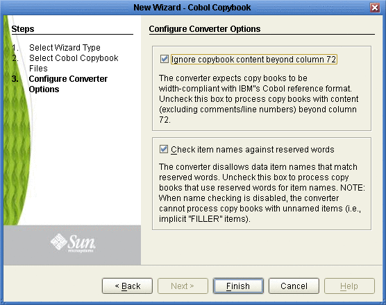 COBOL Copybook Wizard—Configure Converter Options