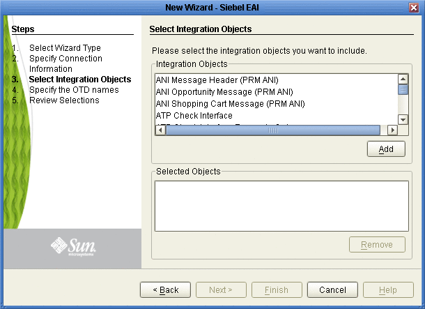 Select Integration Objects Window