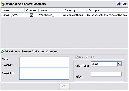 Screen capture showing the Variables and Constants
Object Group user interface.