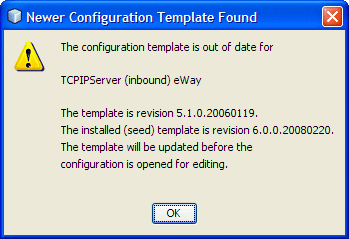 Configuration Template Warning Window